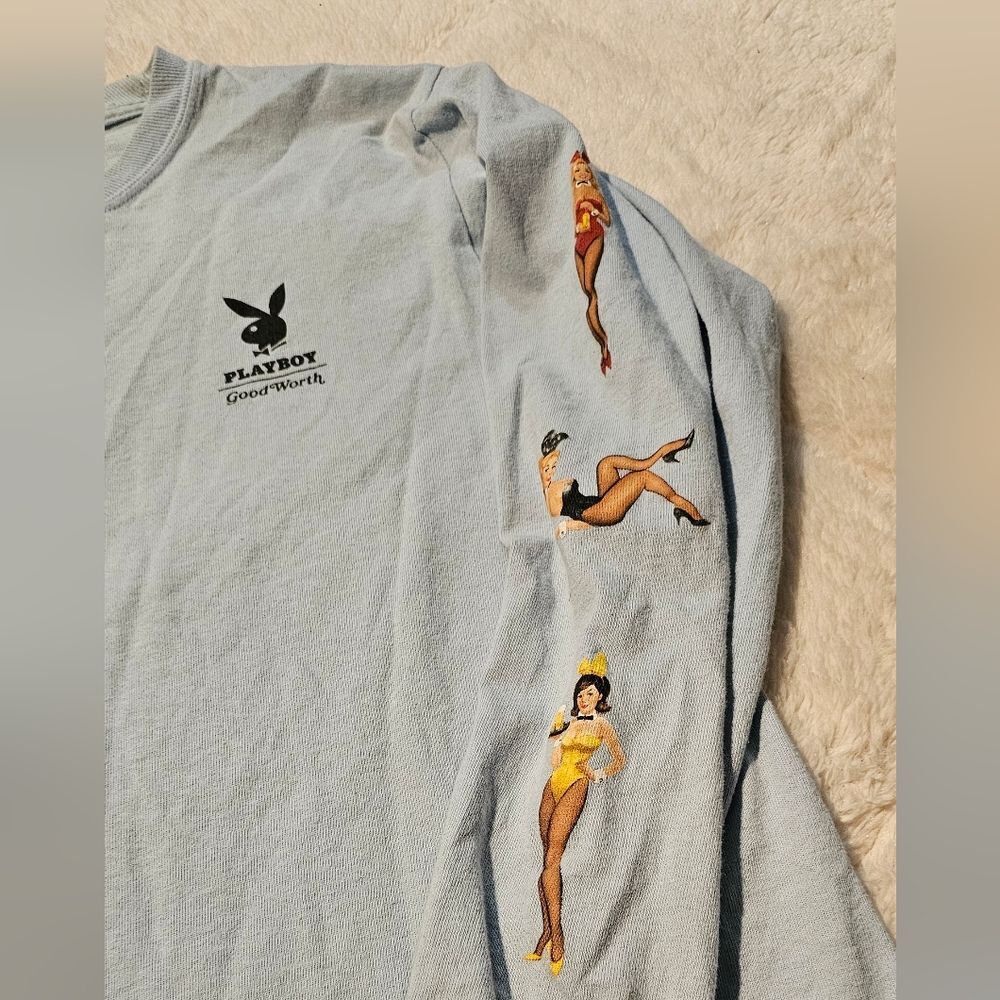 Playboy Light Blue Graphic Long Sleeve Shirt Size Small - Picture 4 of 4